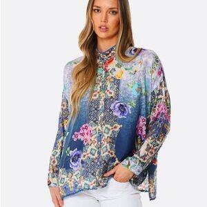 JOHNNY WAS Elton Silk Button Down Blouse